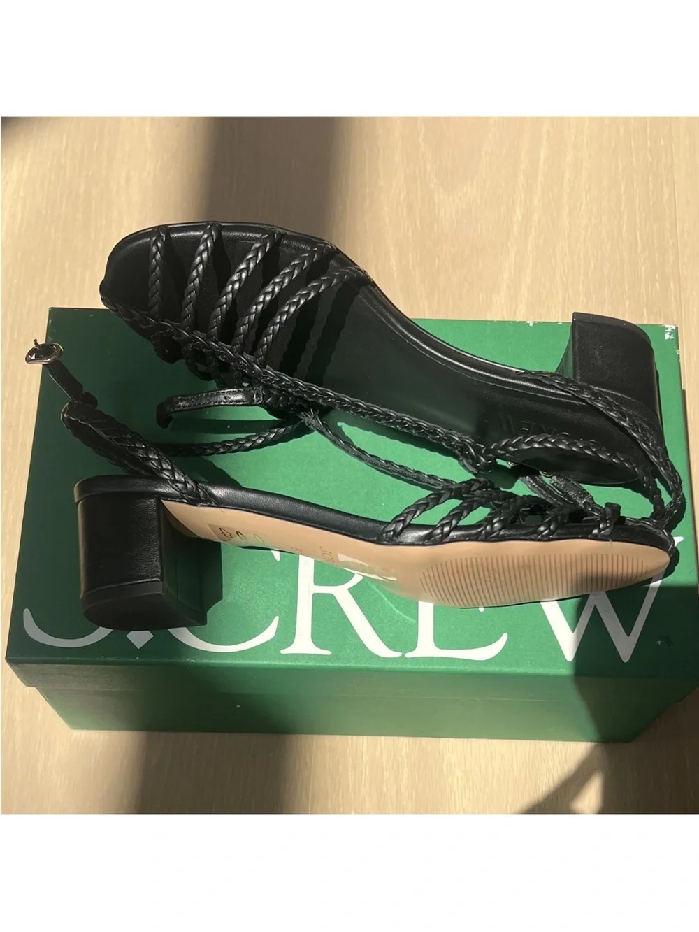 NWB J.Crew Shay Black Leather Braided Strap Block Heeled Sandals 8.5